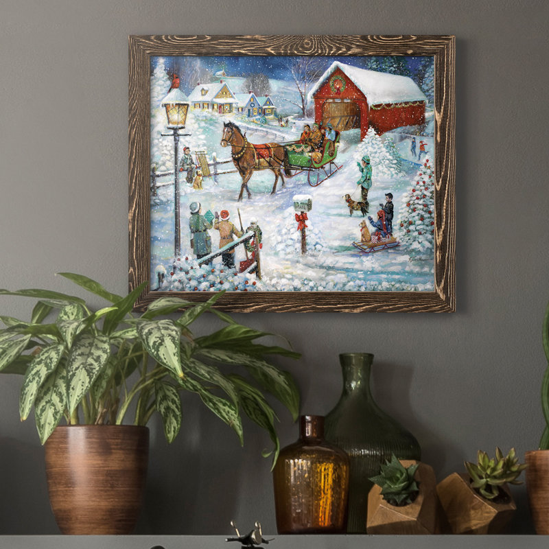 Sleigh Ride - Reproduction d'art sur toile encadrée, H 24 po x l 18 po x P 1,5 po, Noyer