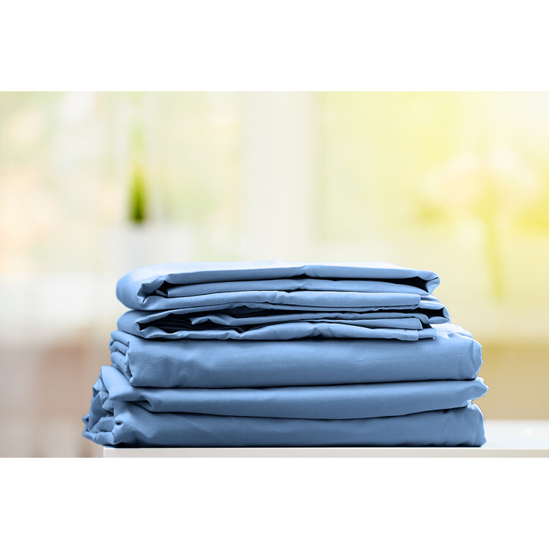  Ensemble de draps en rayonne de bambou Hotel Quality, Très grand californien + 4 taies d'oreiller, Bleu cendré