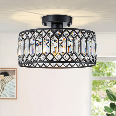 Luxury Crystal Drum Semi Flush Mount Light