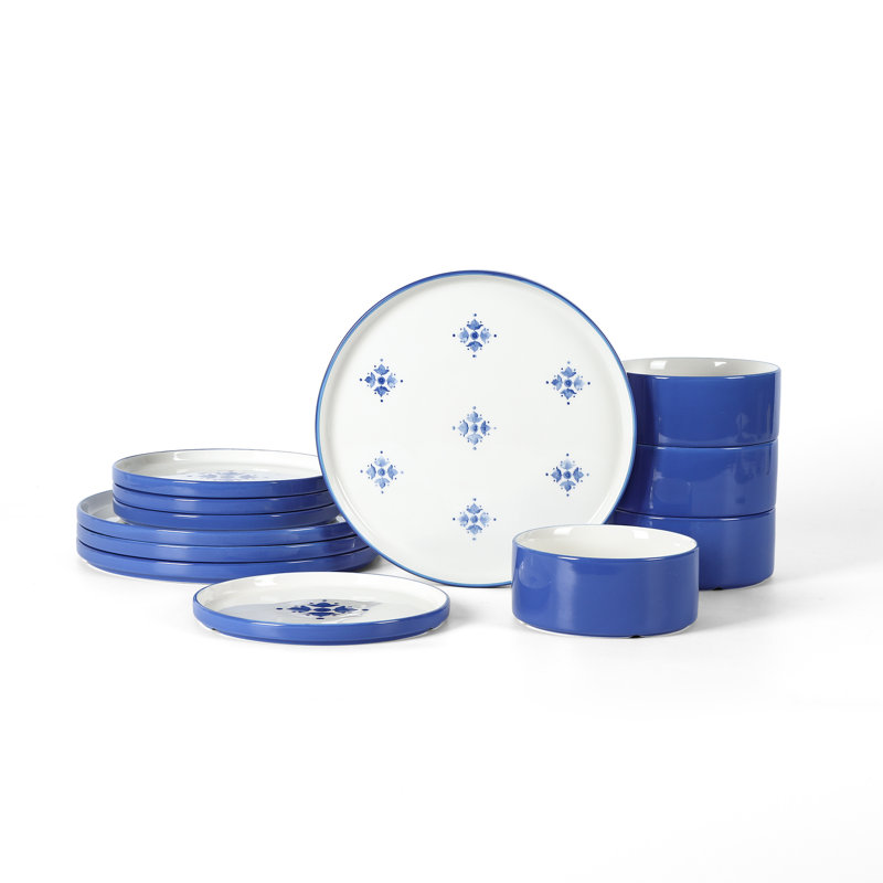 Stone Lain Cobalt 12-Piece Dinnerware Set Porcelain
