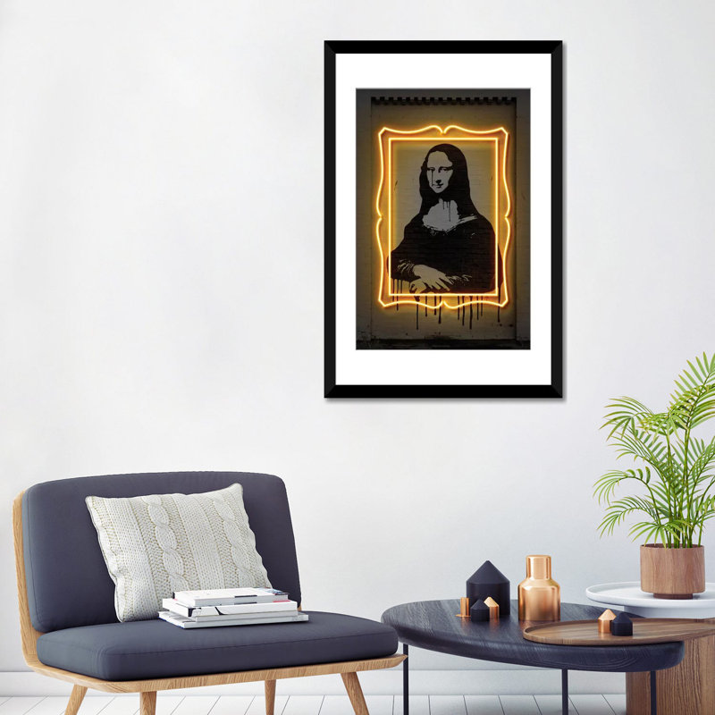 « mona lisa », reproduction d’impression sur toile, H 32 po x l 24 po x P 1 po, Papier d'art encadré noir, Blanc