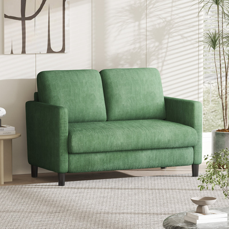 Small 2 Seat 48" Corduroy Sofa, Comfy Sofa Couch W 2 Seater Corduroy Loveseat, Green