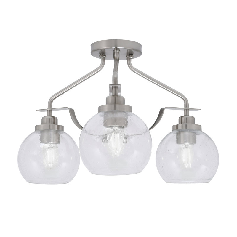 Odyssey 3 Light Semi-Flush Shown In Brushed Nickel Finish With 5.75" Glass, Transparent