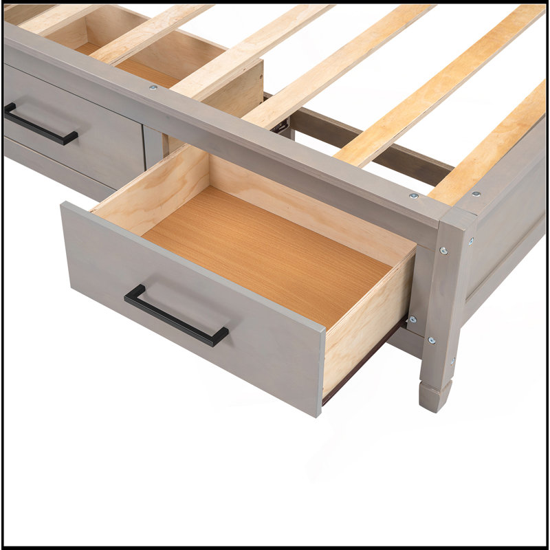 Lit de jour simple avec tablettes de rangement, planche de liège, ports USB et 3 tiroirs, Gris antique