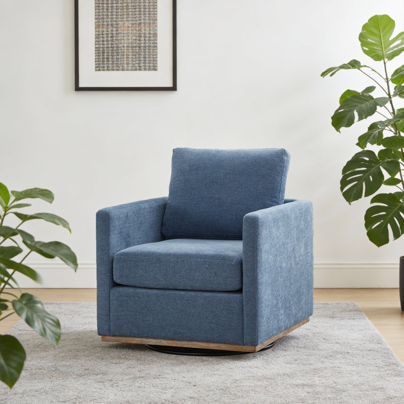 30.5" W Upholstered Comfy Swivel Club Chair, Blue