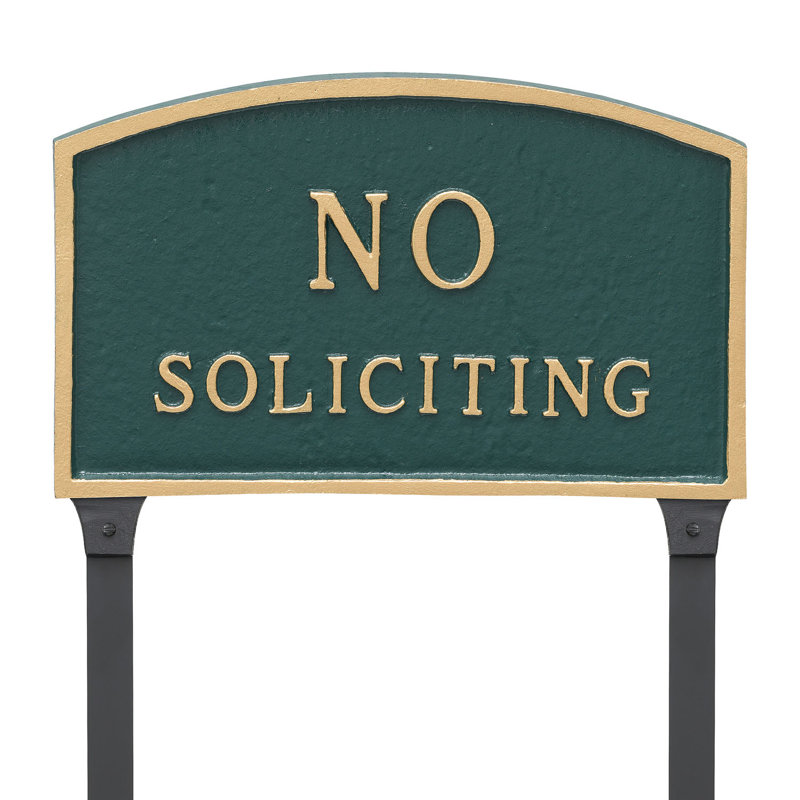 No Soliciting Statement Garden Sign, Hunter Green/Gold, 13" H x 21" W x 0.5" D