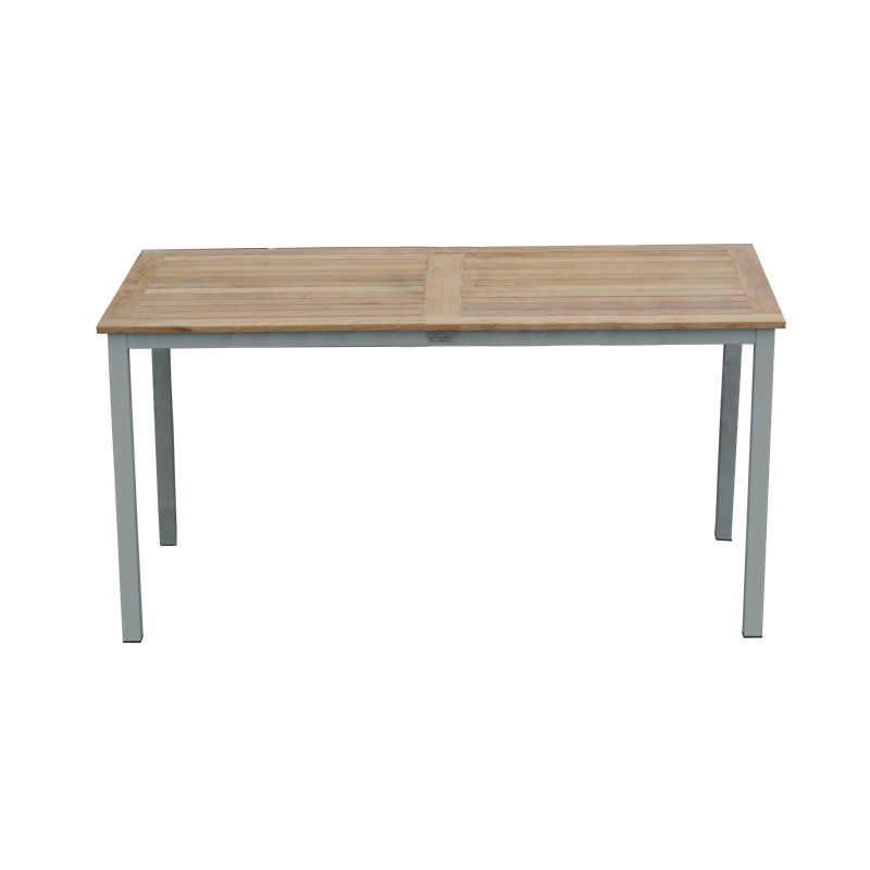 SoHo Rectangle Teak Aluminum Outdoor Dining Table, Silver, 29" H x 72" W x 36" D