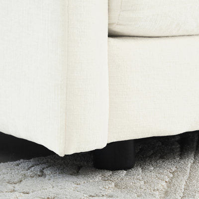 Fauteuil moderne blanc avec revêtement en chenille - pour le salon et la chambre à coucher, chambre à coucher rembourrée avec base en bois massif, fabrication