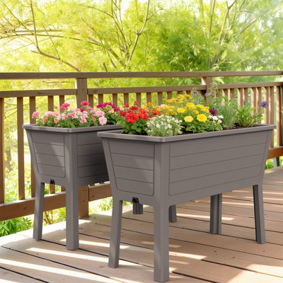 Destockage 2Pcs Jardin surélevé en résine surélevé 100L Boîte à fleurs avec arrosage automatique Protection contre les rayons UV