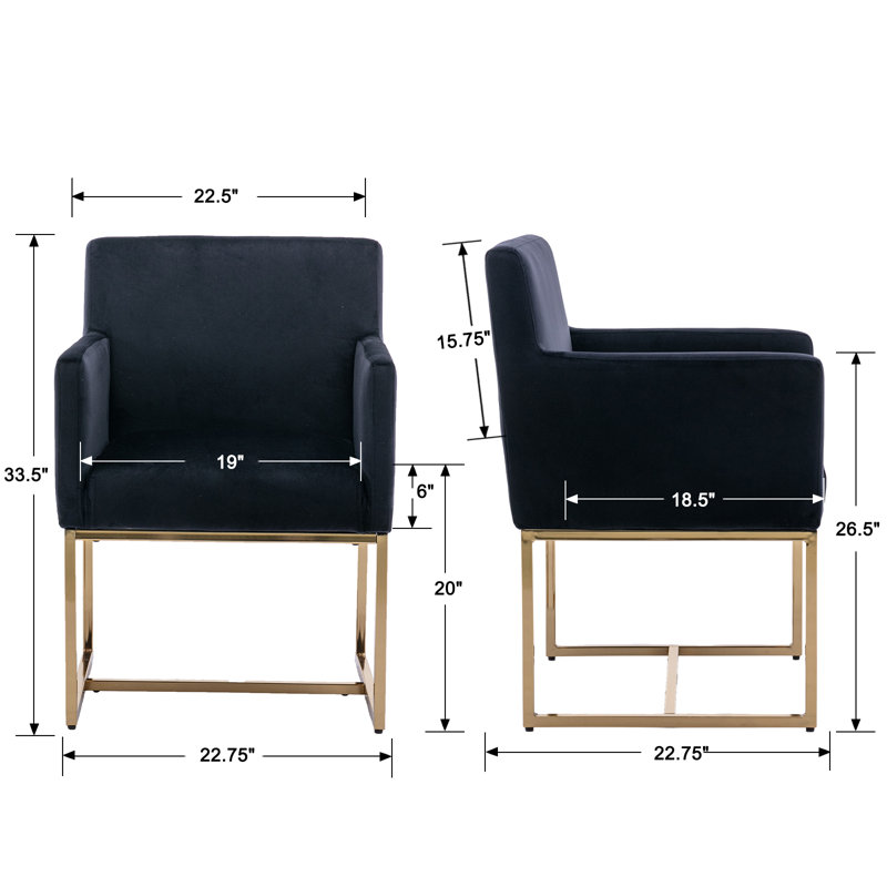 Chaise avec accoudoirs Thirlby, Or, Velours noir