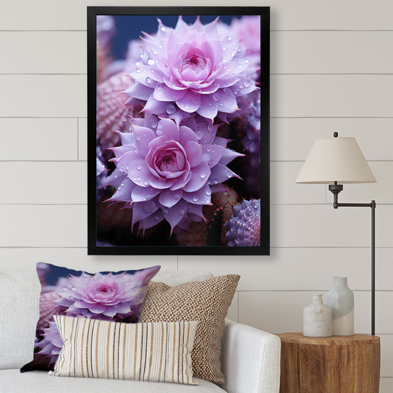 «Tremir Pink Cactus Delicate Intricacies Fishhook III», reproduction sur toile, Cadre photo noir, H 20 po x l 12 po x P 1 po