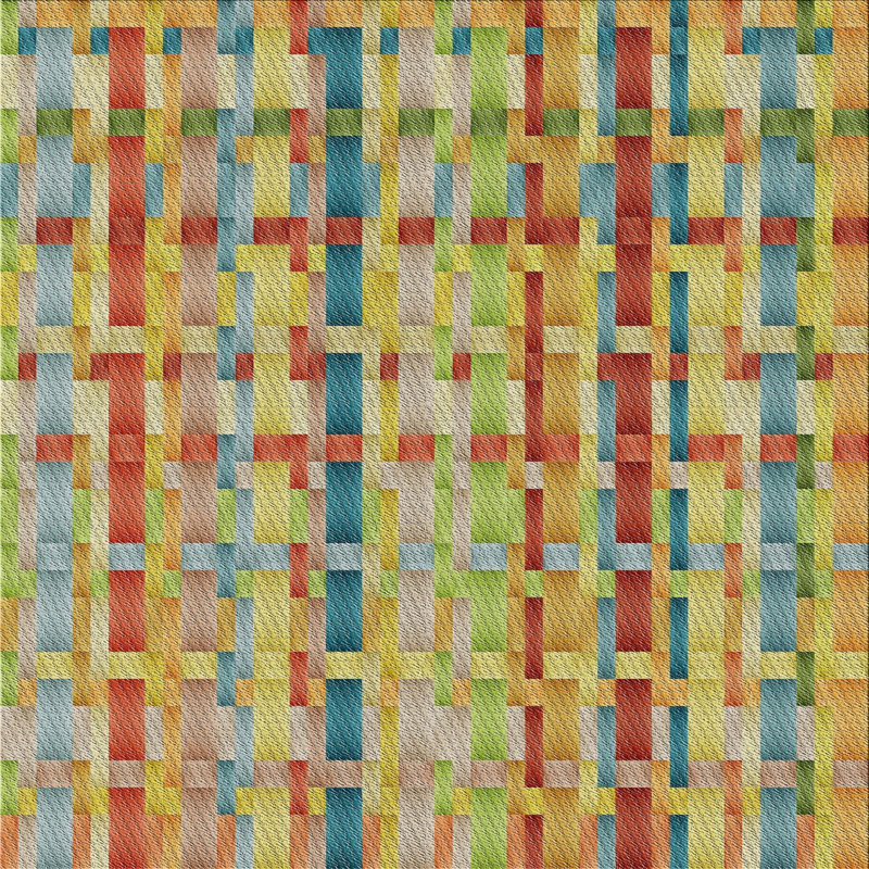 Tapis vert/orange à motifs, Carré 6 pi