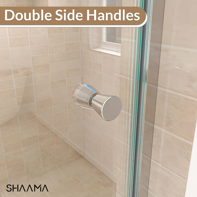 32 In. W X 72 In. H Space Saving Pivot Semi-Frameless Swing Shower Door In 1/4 In. Clear Tempered Glass, Chrome
