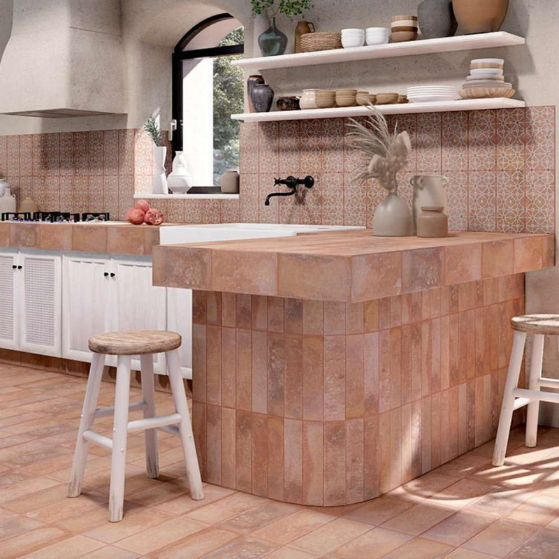 Arcilla 6" x 12" Porcelain Floor and Wall Tile, Rose Décor