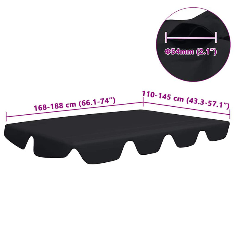 Replacement Replacement Canopy for Garden Swing Black 188/168x145/110 cm