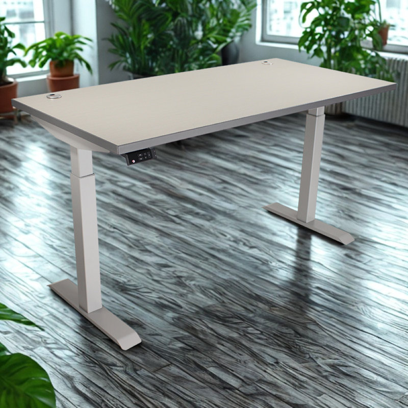 Skyscraper Electric Height Adjustable Standing Desk, Dual Motor and Digital Control with Memory, 60x30, Grey Strand Top with Brushed Silver Frame