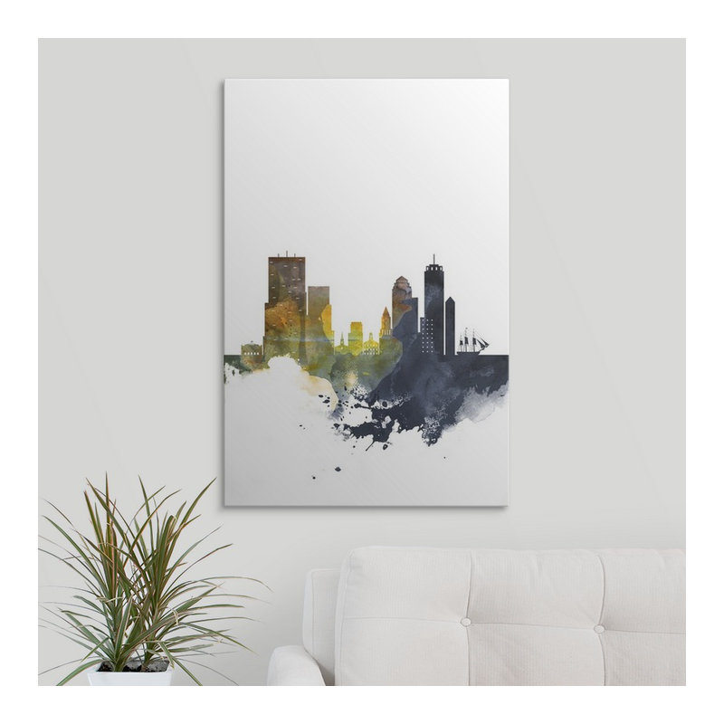 « boston aquarelle cityscape », impression, Cadre blanc, H 38 po x l 28 po x P 1 po