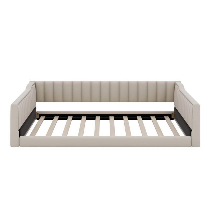 Upholstery Daybed With Side Storage Pocket, Full XL, Beige