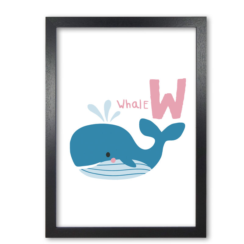 Alphabet Animals, W Is For Whale - Print, 85 cm H x 60 cm W x 5 cm D, Black Grain Frame