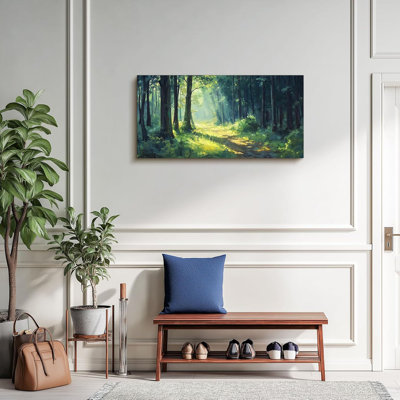 Green Forest Large Wall Art, Dreamy Natural Landscape Art Paintings, Summer Vibrant Scenery Rustic Wall Decor Living Room Bedroom Canvas Prints, Moder