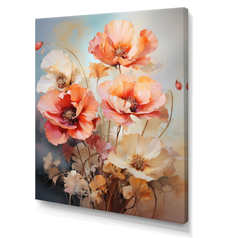 Impression sur toile Coral Poppies Romantic Impression III - Coquelicots, H 20 po x l 12 po x P 1 po, Toile tendue