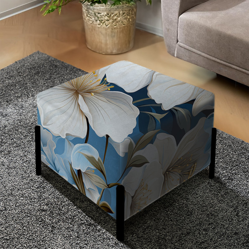 Motif floral blanc et bleu - repose-pieds carré floral