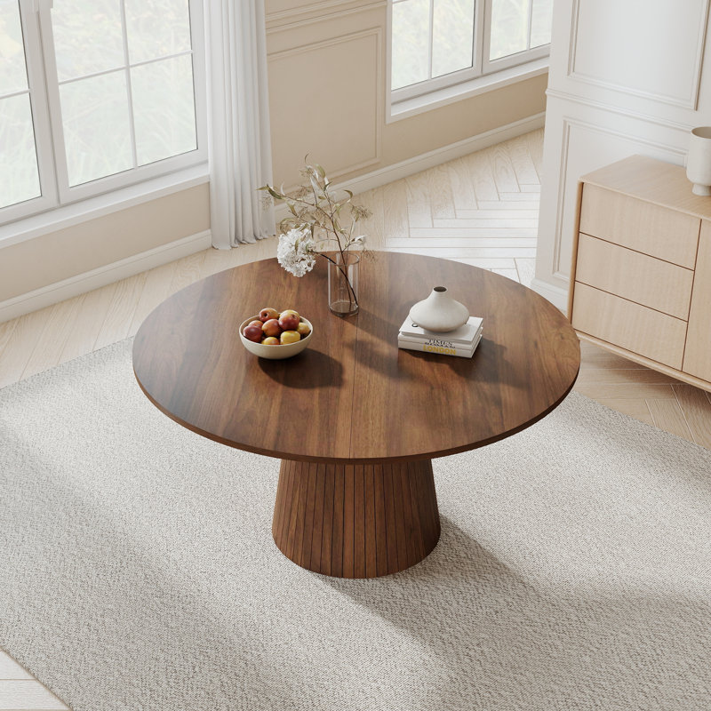 47" Round Dining Table for 4-6, Modern Circular Kitchen Table, Sturdy MDF Top, Easy Assembly, Affordable Dining Table, Walnut