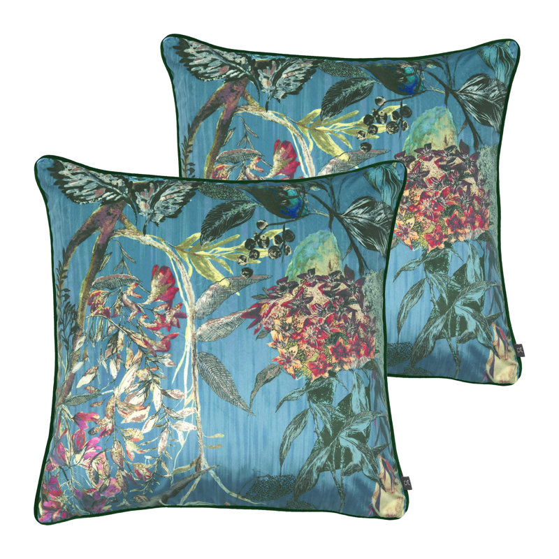 Floral Square Cushion, Light Green/Purple, Polyester