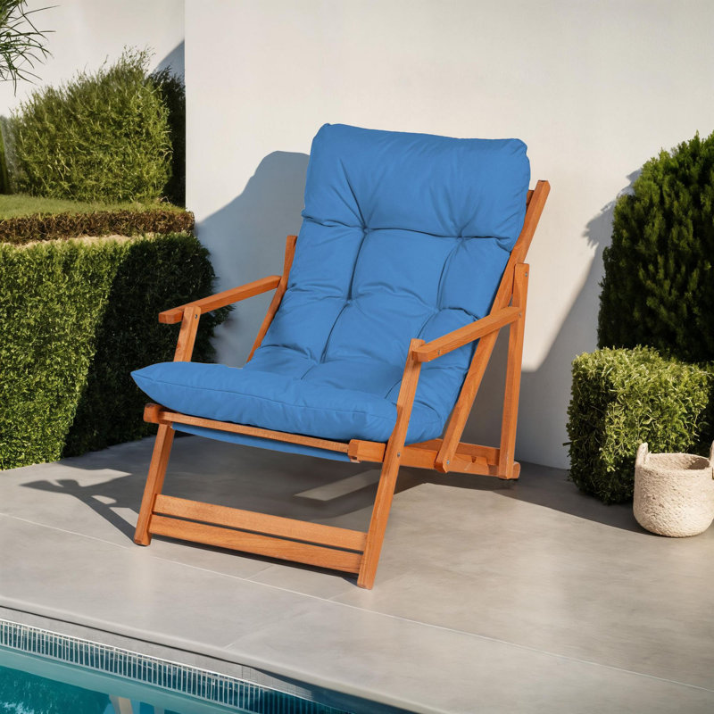 Élégante chaise de jardin en bois de hêtre massif de 19,7 po x 31,9 po x 19,7 po | Sans vernis, peinture à base d'eau | Taille fermée: 59,1 pouces | Bleu élégant et couleurs naturelles, parfait pour la détente et le confort en plein air