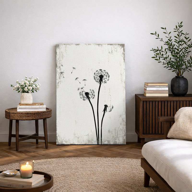 Pissenlit «Simple Whimsy Flying Dandelion, H 24 po x l 16 po, Toile tendue, Sans cadre