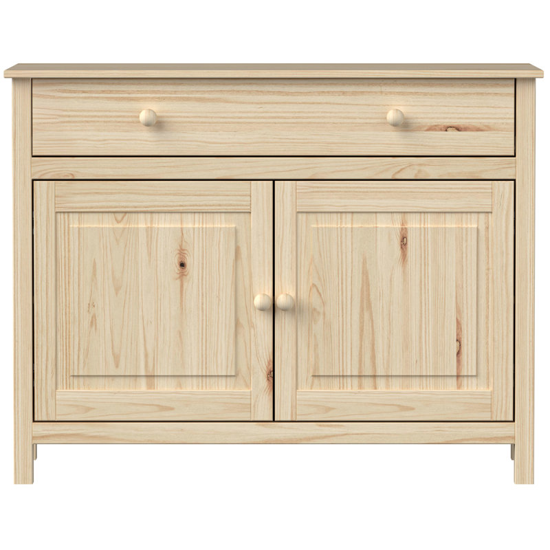 Pine Wood Sideboard & Buffet: 43.89" Wide with 2 Doors and 1 Drawer - Enhance Your Space, Natural