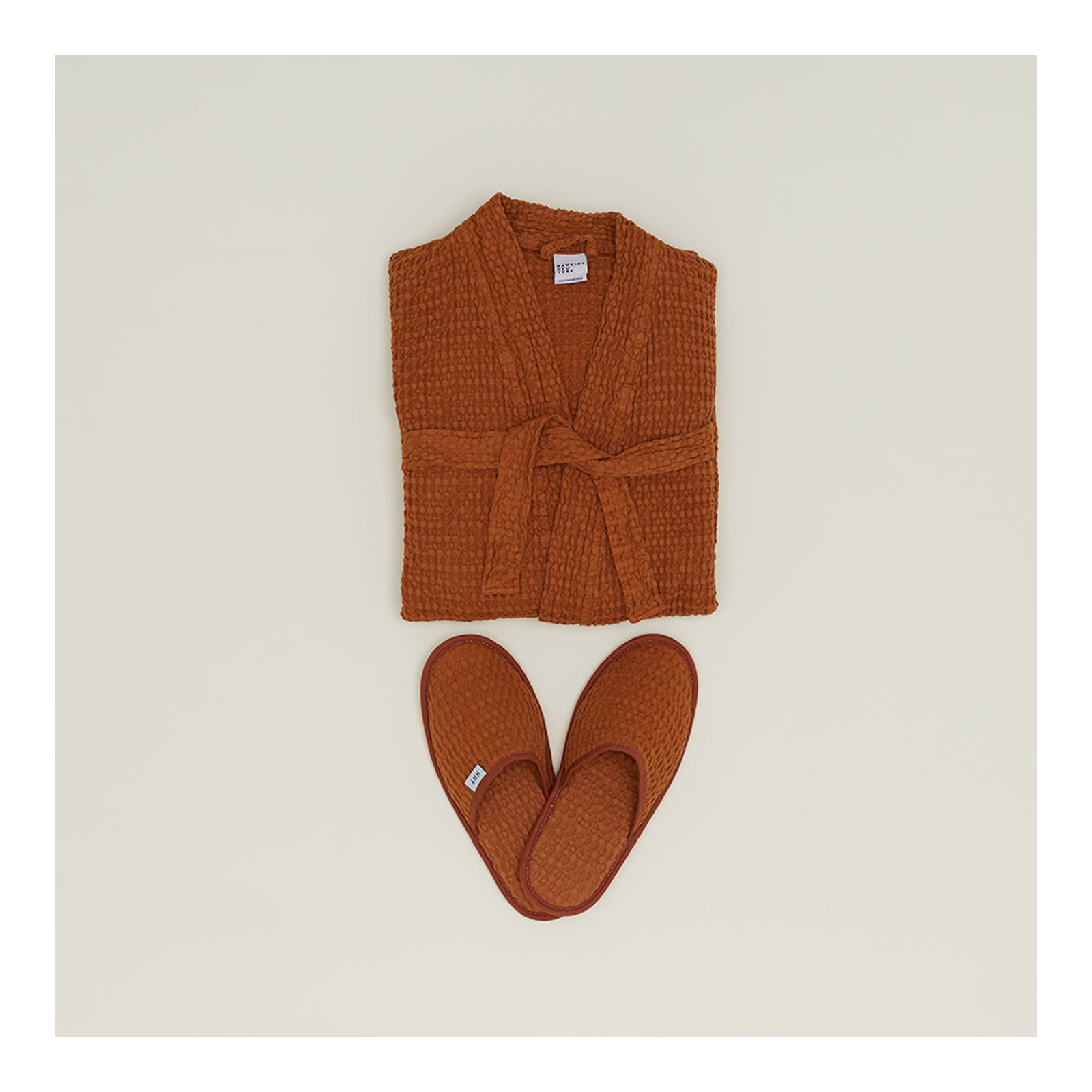 Simple Cotton Waffle Slippers, Small, Terracotta