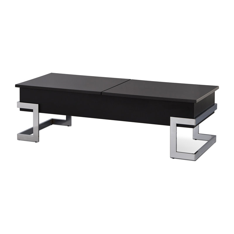 Table basse avec plateau relevable, ultrabrillant et chrome, Noir