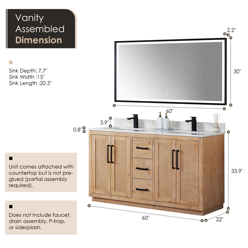 Meuble-lavabo double 60 po avec miroir Calacatta