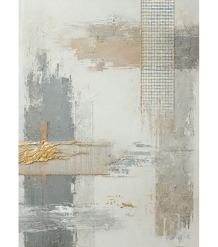 Geometric Harmony Canvas Print - Abstract Gold and Neutral Textures, 24" H x 20" W x 1.5" D