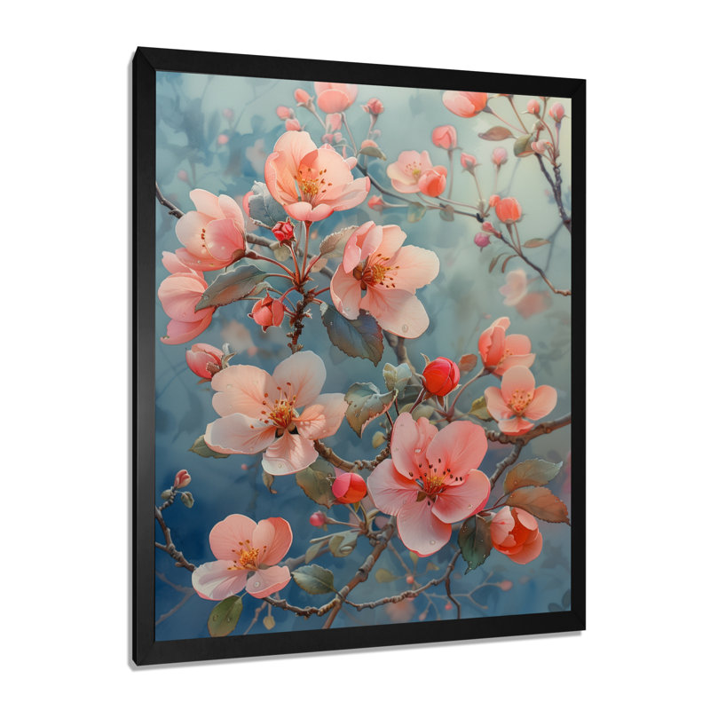  «Rose Apple Blossom Tender Bloom - Art mural de salon Apple Blossom, Cadre simple noir, H 34 po x l 44 po