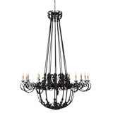 French 12-Light Candle Style Empire Chandelier with Wrought Iron Accent