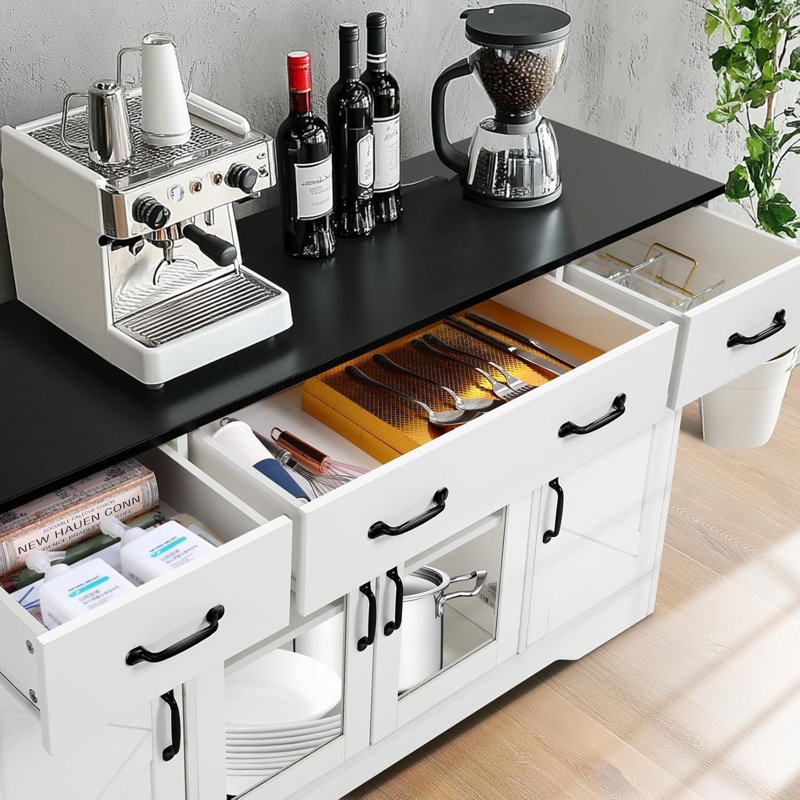55" Sideboard With 3 Drawers, 4 Doors, Adjustable Shelf