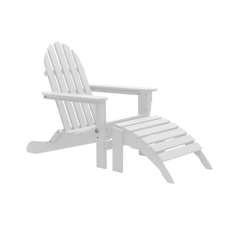 Chaise Adirondack pliante en plastique / résine avec repose-pieds Leighton, Blanc
