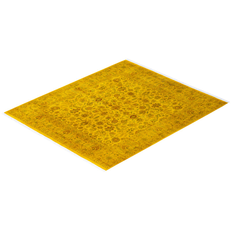 Overdyed Hand-Knotted Wool Modern-Contemporary Yellow Area Rug 6' 1" x 6' 1"