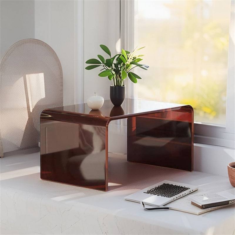 25.4" Acrylic Coffee Table – Modern Waterfall Design Side Table, Thick End Table For Living Rooms And Bedrooms,Brown, Brown