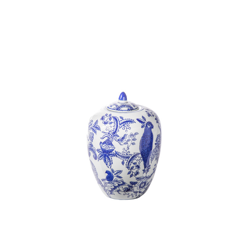 Ceramic Round Chinoiserie Ginger/temple Jar Gloss Finish Blue&white