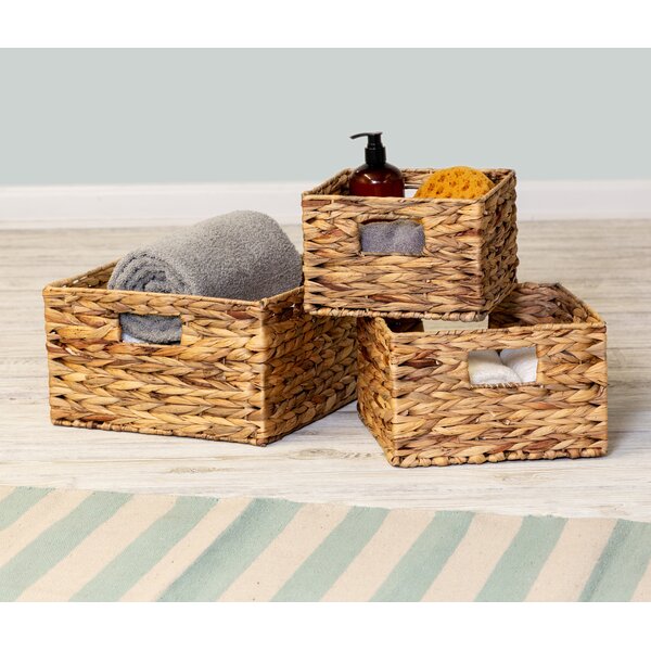 Natural Water Hyacinth Rectangular Wicker Basket Highland Dunes