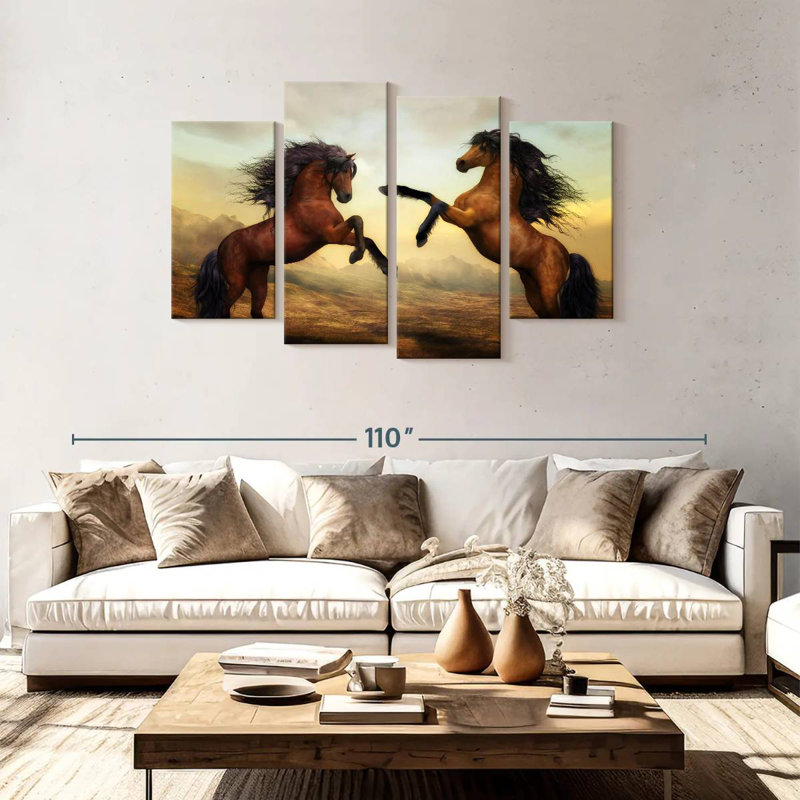 Fighting Brown Horses, H 48 po x l 75 po
