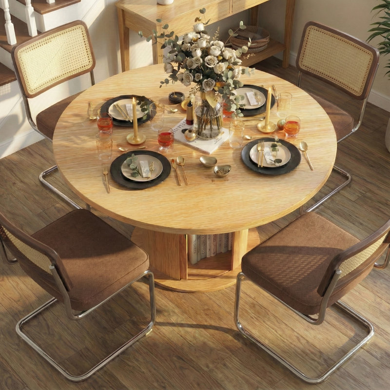Ensemble de salle à manger à piédestal rond 5 pièces avec chaises Cantilever, Café