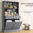 68" Gray Kitchen Pantry Storage With Charging Option. Freestanding Cabinet Glass Doors & Adjustable Shelf. Versatile In Use. 2 Tilt Out Trash Cabinets. Built-In Ac Outlets And Ports. Spacious