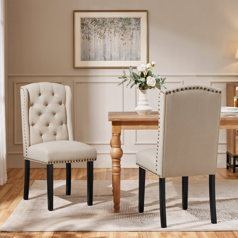 104cm H Tufted Polyester Blend Upholstered Side Chair, Beige