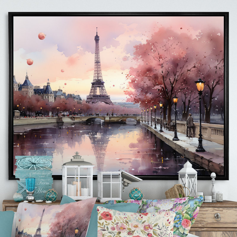 «Pink Twilight Rendezvous In Paris II», impressions sur toile de parcs d'attractions, H 34 po x l 44 po, Noir