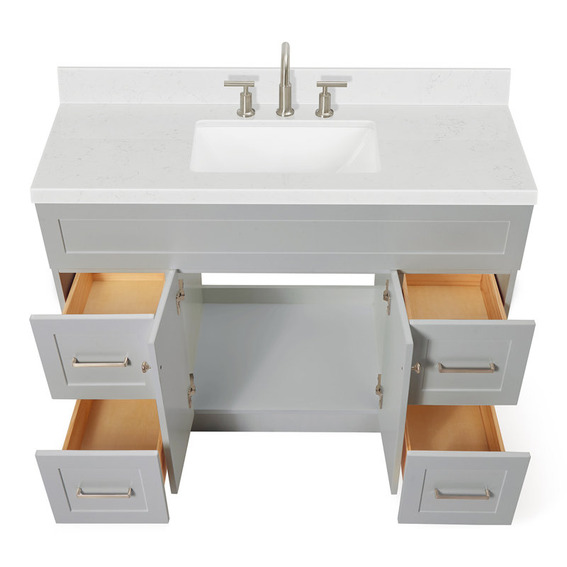 Ensemble de meuble-lavabo simple autoportant 48 po avec plateau en quartz Hamlet, Gris