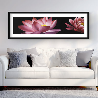 Motif de fleur de lotus, reproduction encadrée avec passe-partout noir | Décoration intérieure